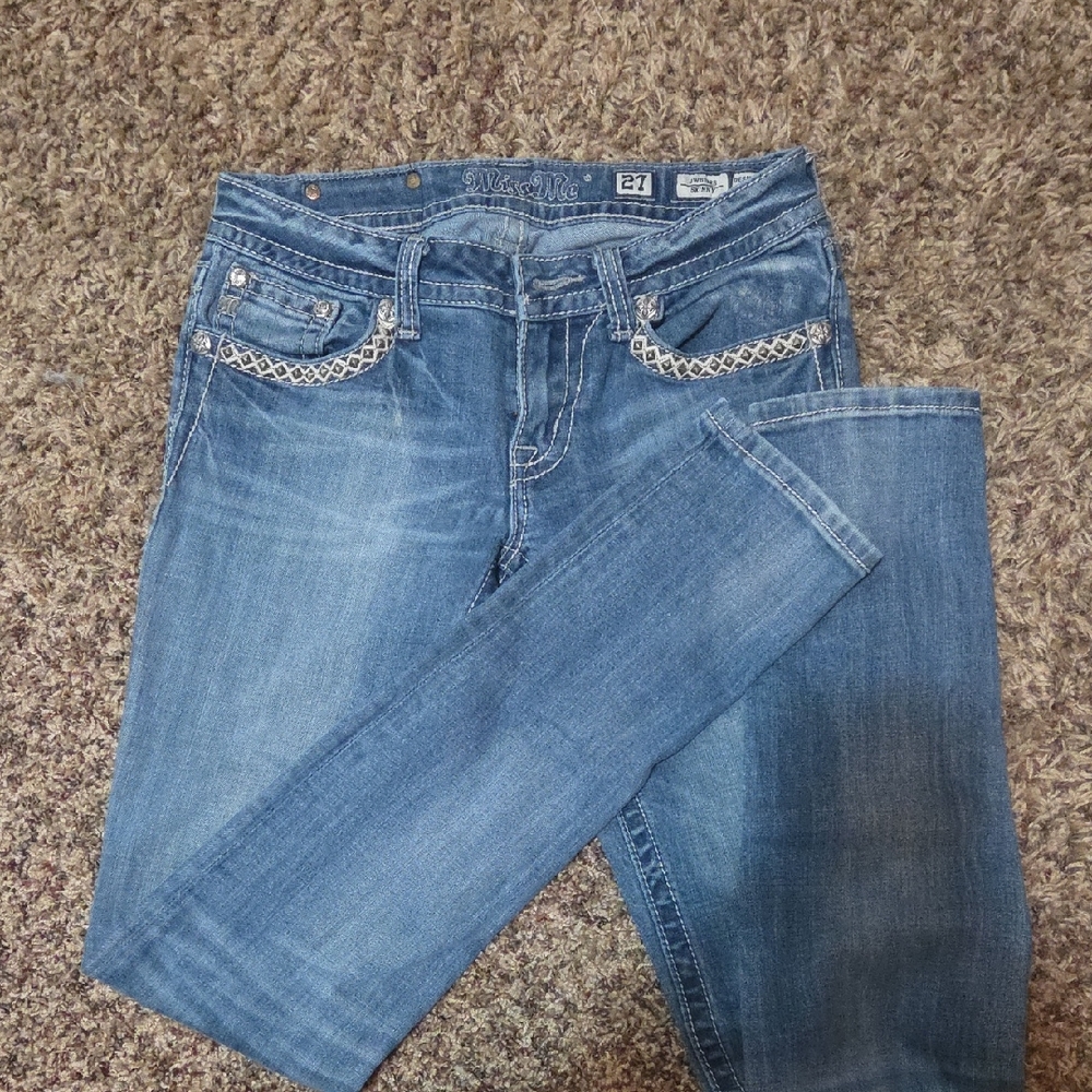 Miss Me Blue Skinny Jeans with Chain Detail